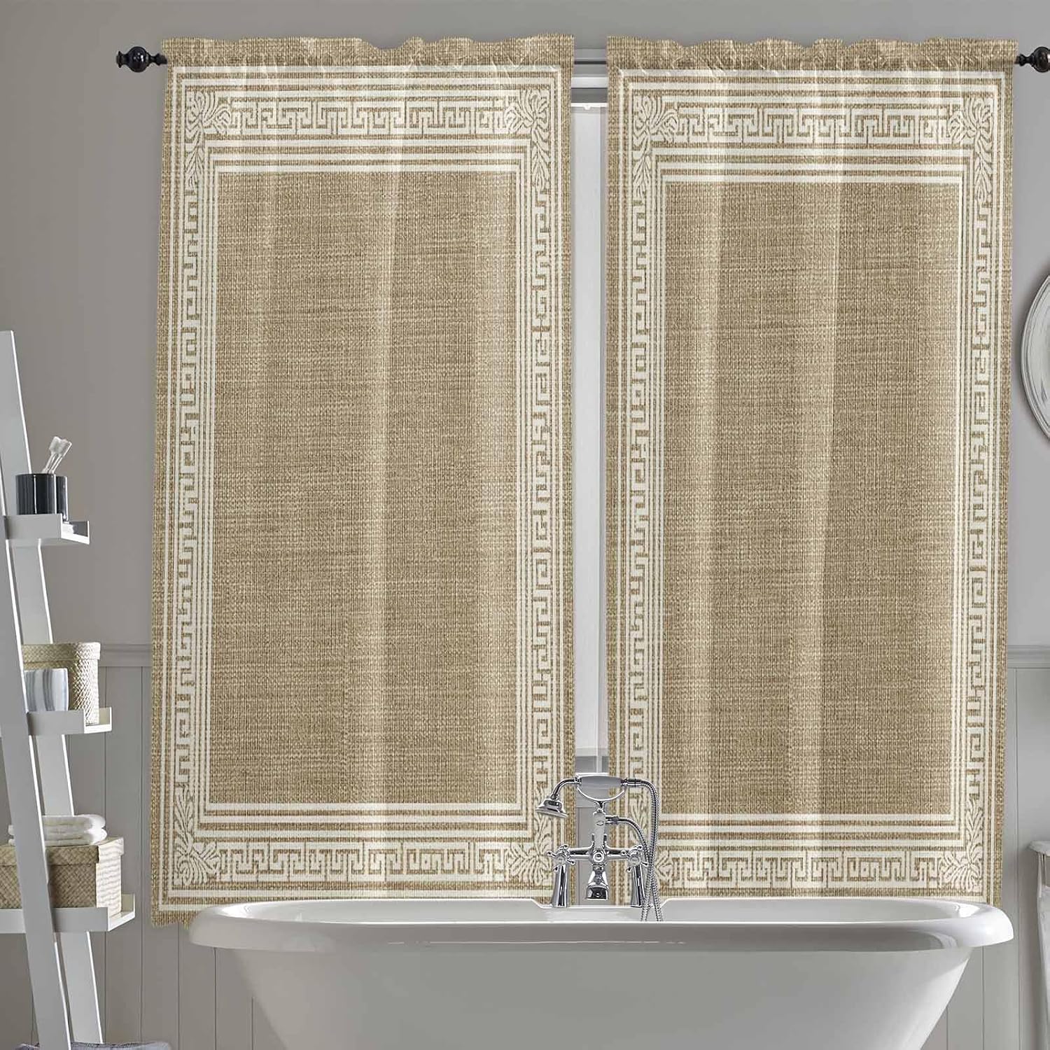 Vintage Brown Pattern Kitchen Window Valance 2 Pack
