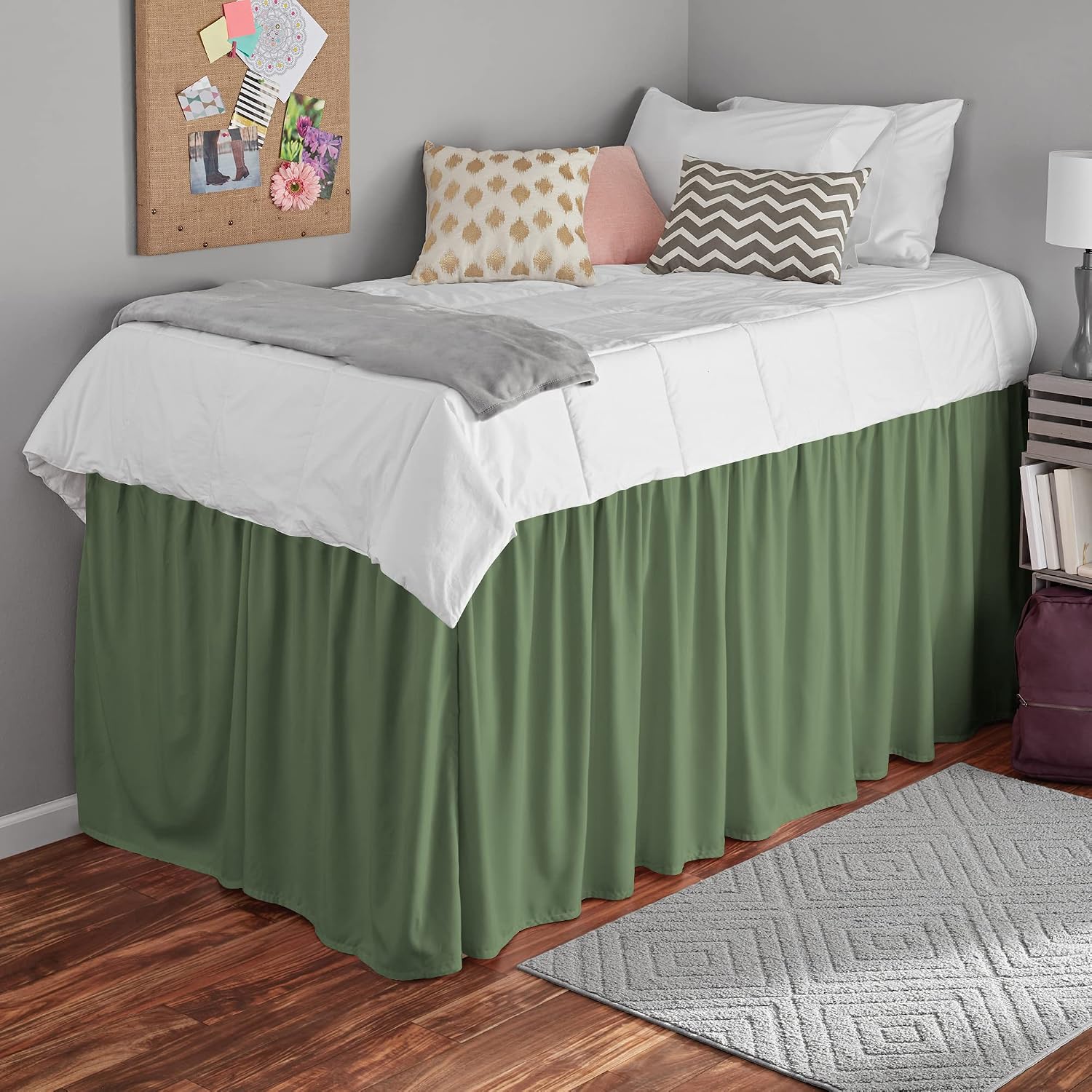 Sage Green Ruffled Twin XL Dorm Bed Skirt