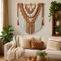 Beige Dusty Rose Tassel Macrame Wall Hanging