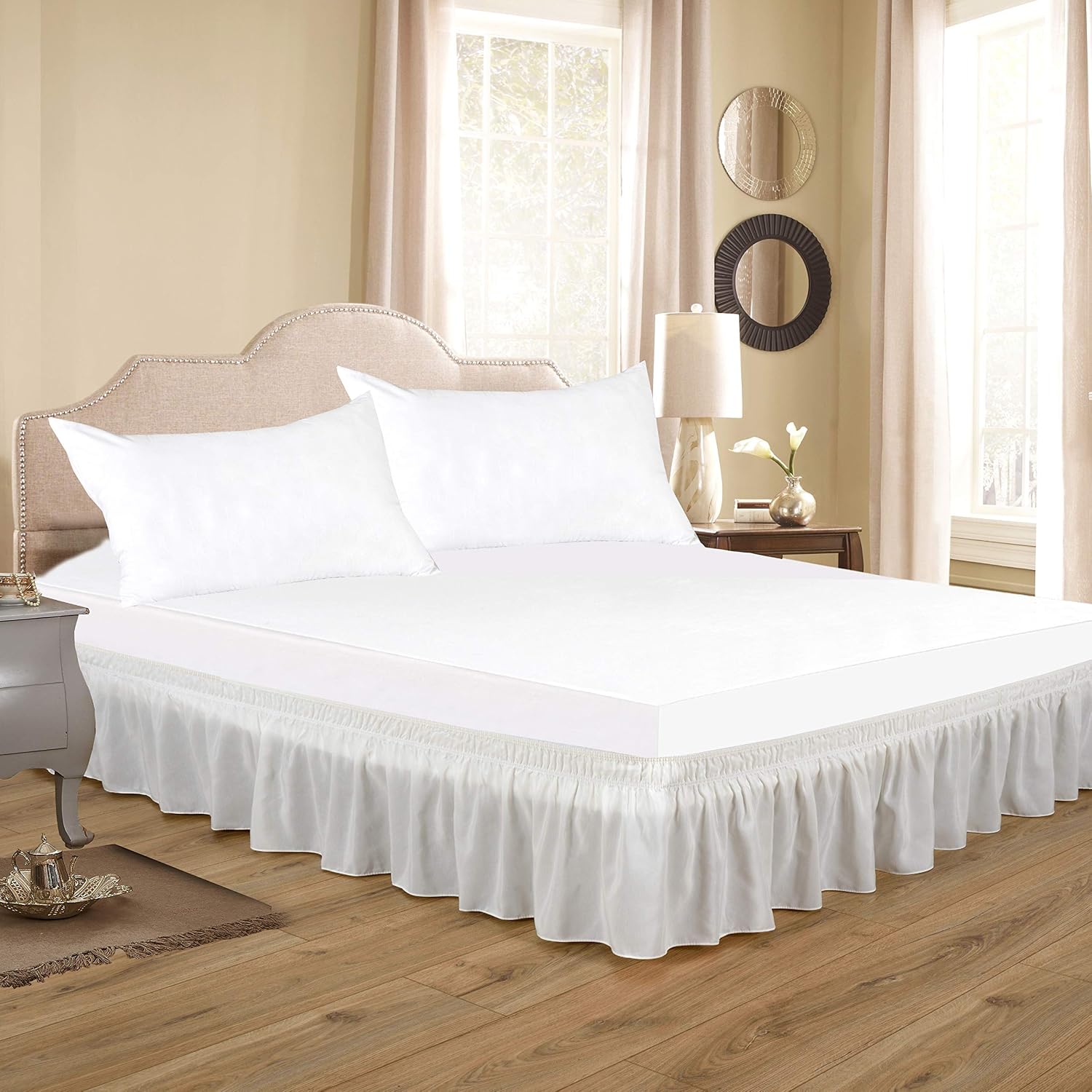 Ivory Elastic Wrap Around Cal King Bed Skirt