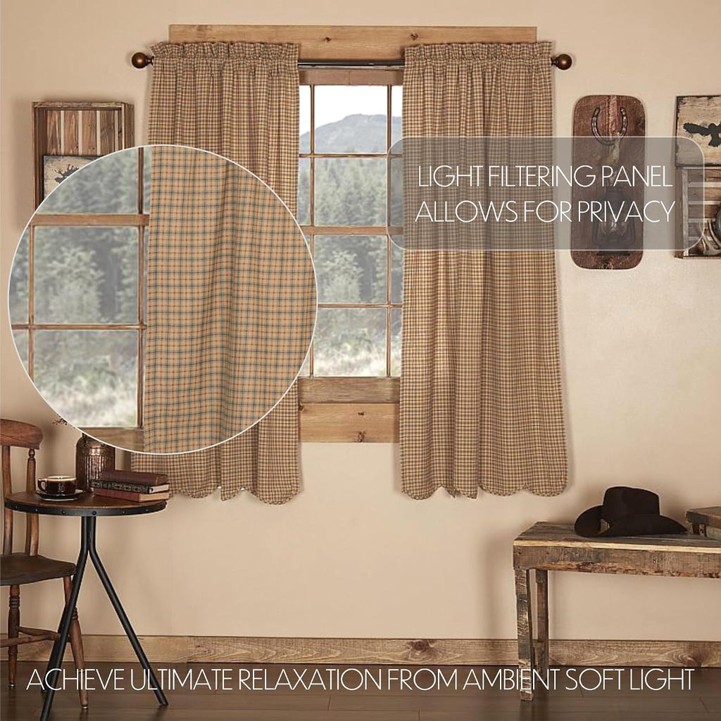 Set of 2 Tan Scalloped Short Window Curtains 63x36