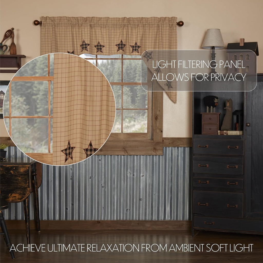 Black Applique Star Cotton Window Swags 2 Pack
