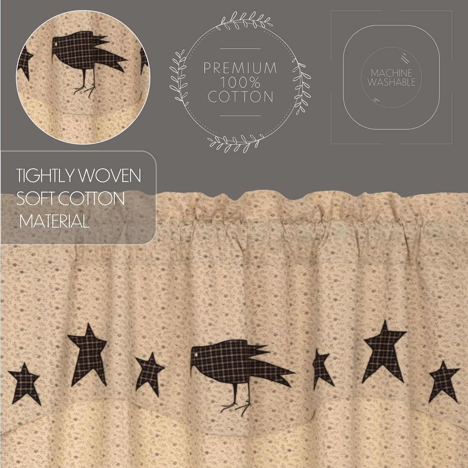 Crow Star Applique Door Window Curtain Set