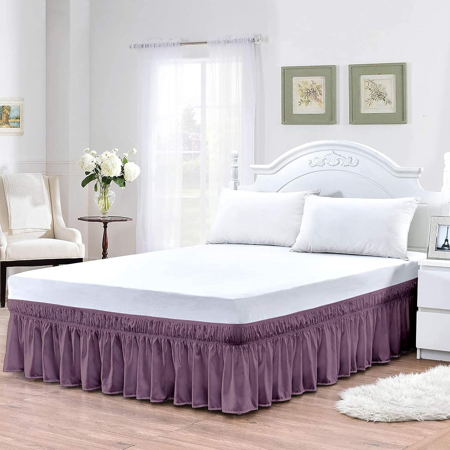 Plum Wrap Around Ruffled Queen Bed Skirt