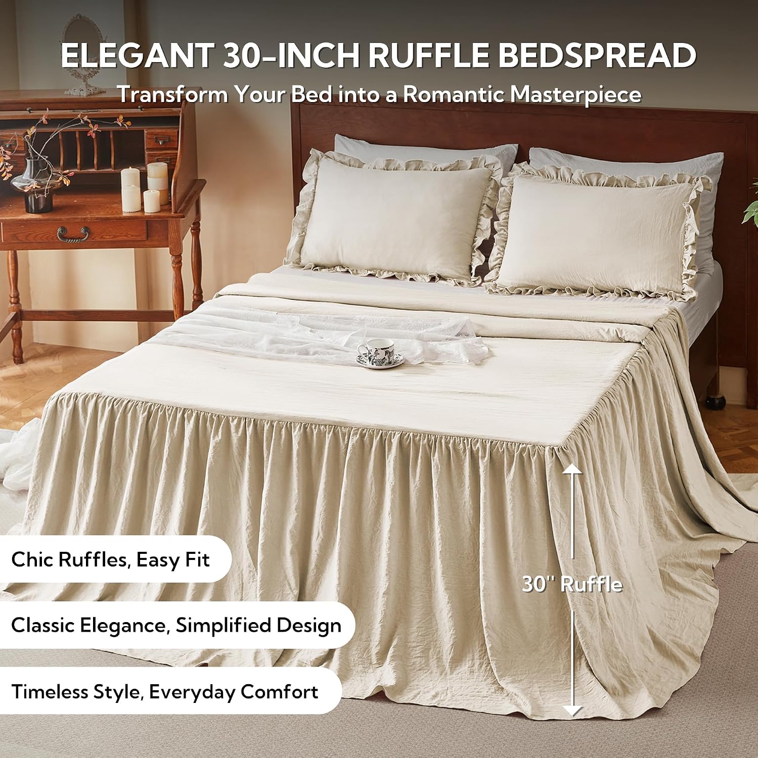 Shabby Chic Ruffled King Bedspread Set