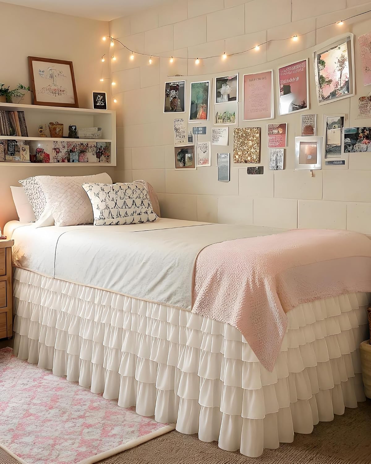 White Ruffled Twin XL Dorm Bed Skirt