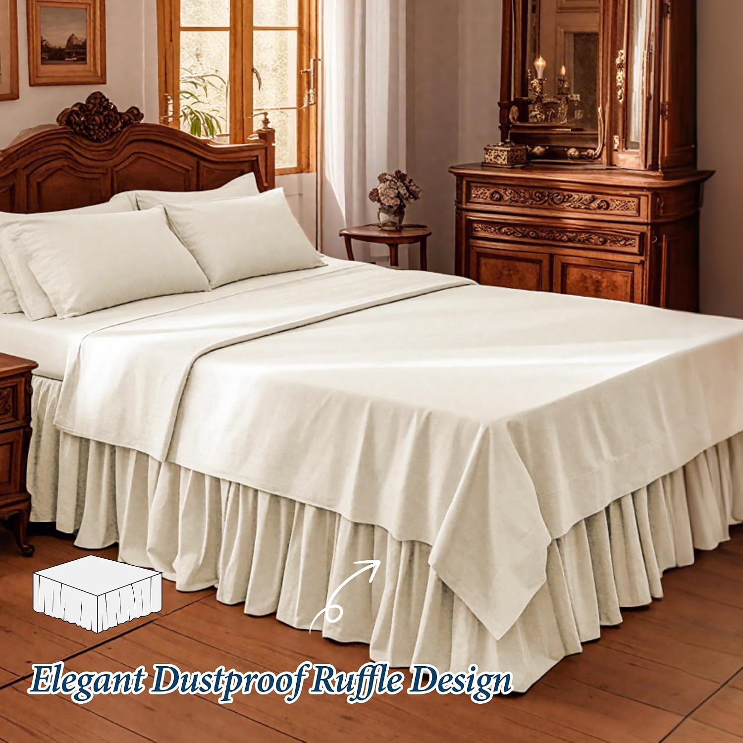 Pleated Linen-Cotton Queen Bed Skirt