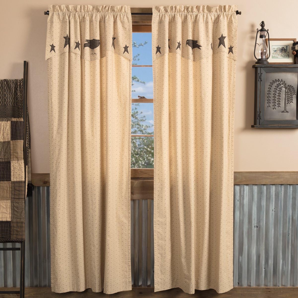 Crow Star Applique Window Valance Set of 2