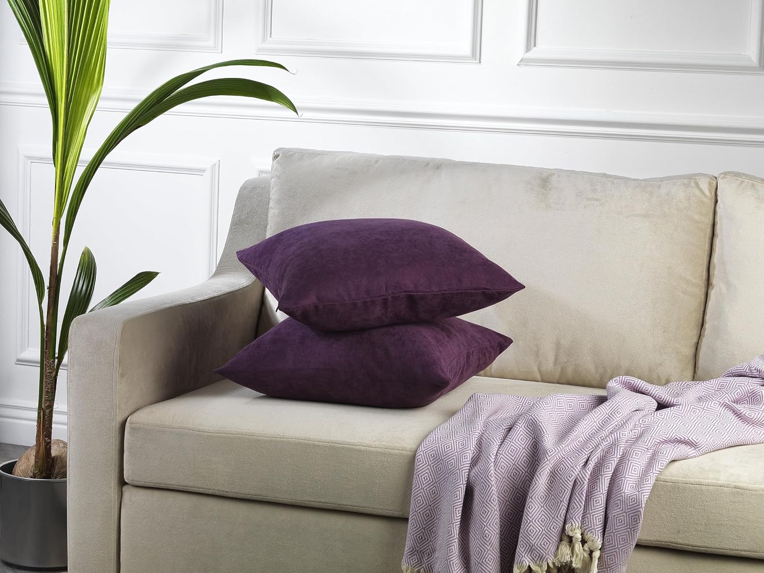 Purple Velvet Throw Pillow Covers 2 Pack
