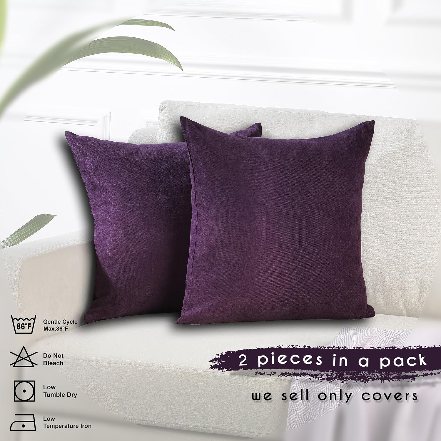 Purple Velvet Throw Pillow Covers 2 Pack