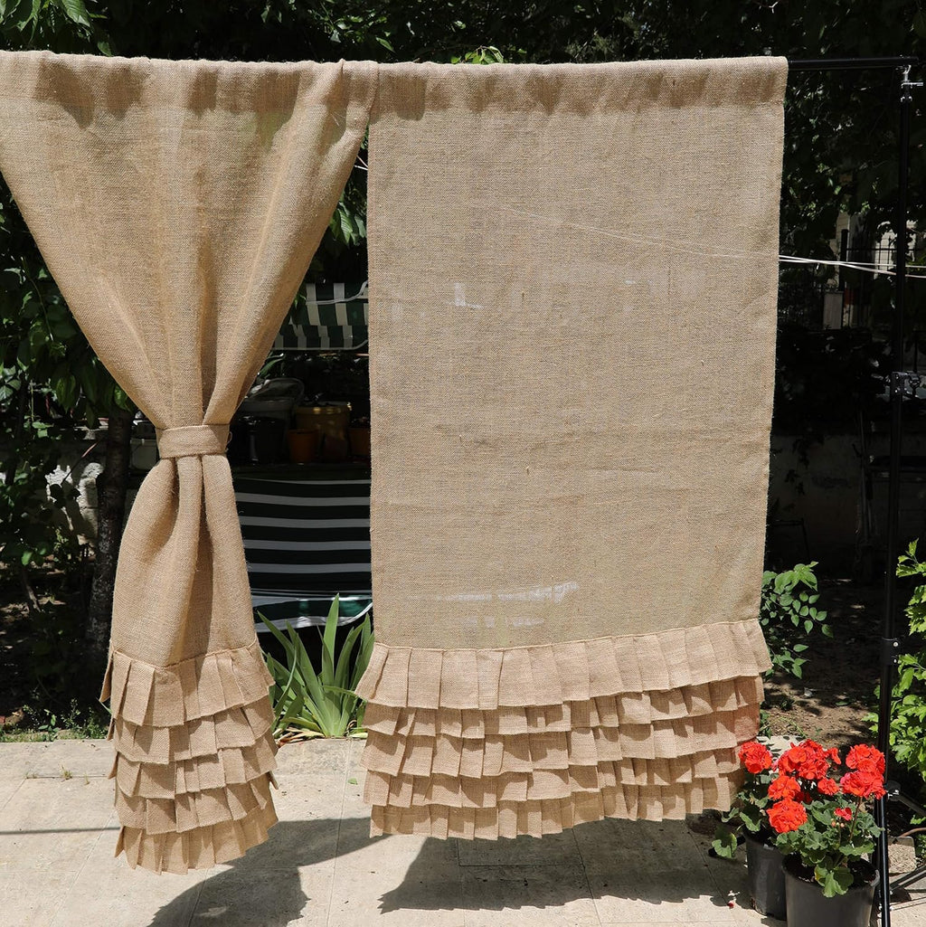 Natural Burlap Ruffle Farmhouse Curtains